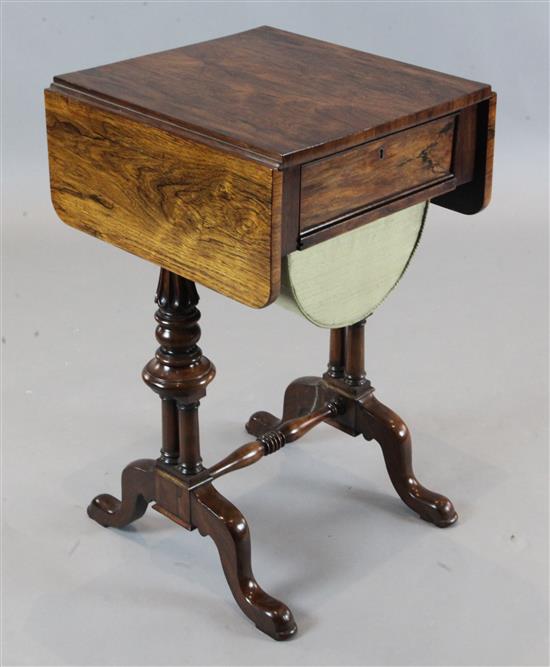 A Victorian rosewood work table, W.1ft 6in. D.1ft 6in. H.2ft 6in.